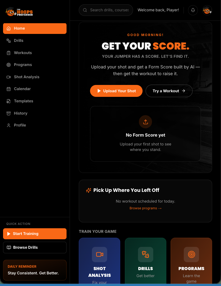 The Hoops Professor dashboard